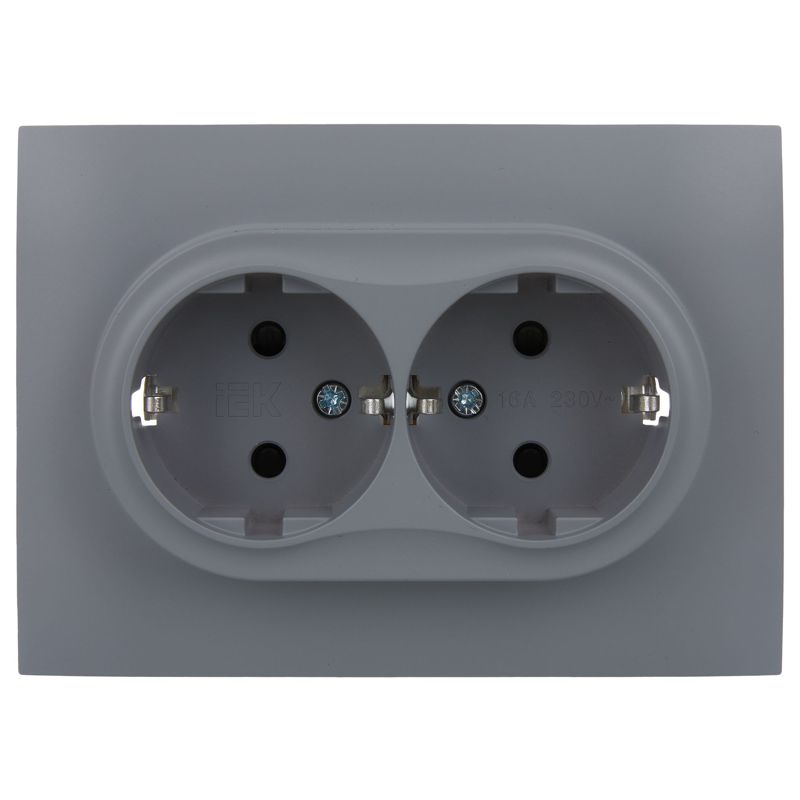 SKANDY Розетка 2-местная с заземлением с защитными шторками 16А в сборе SK-R07Gr серый IEK
