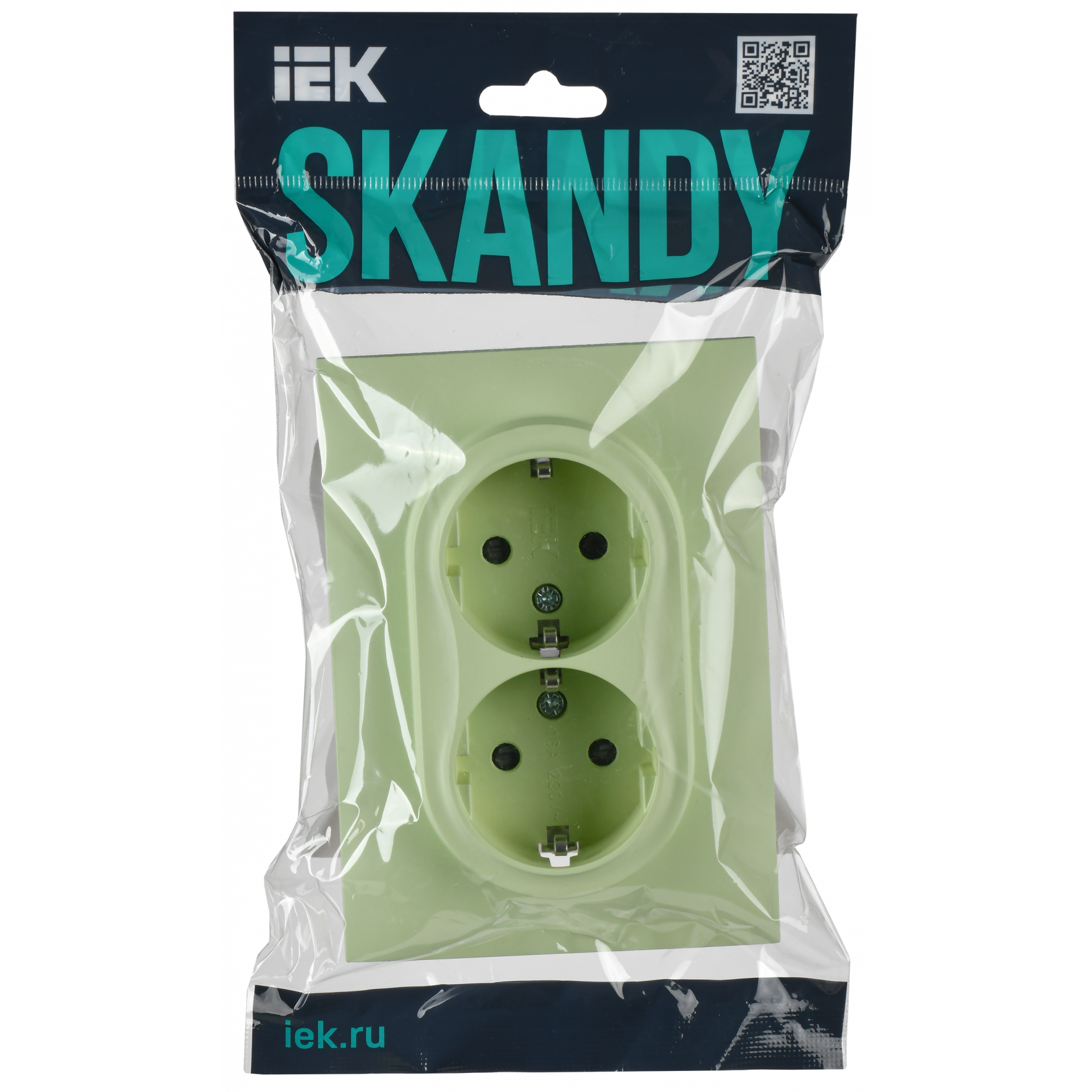 SKANDY Розетка 2-местная с заземлением с защитными шторками 16А в сборе SK-R07G мятный IEK