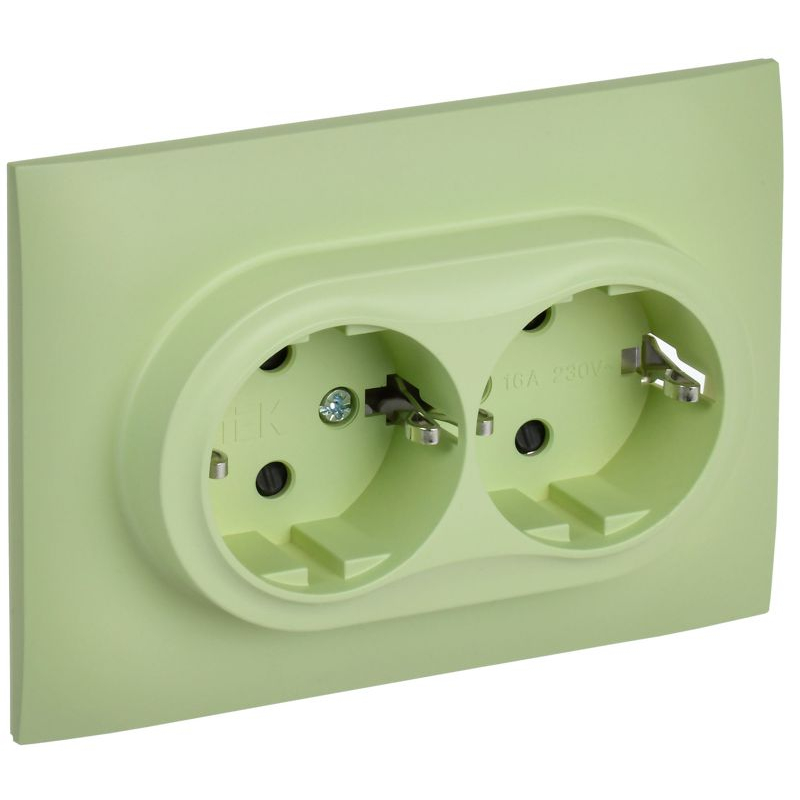 SKANDY Розетка 2-местная с заземлением с защитными шторками 16А в сборе SK-R07G мятный IEK