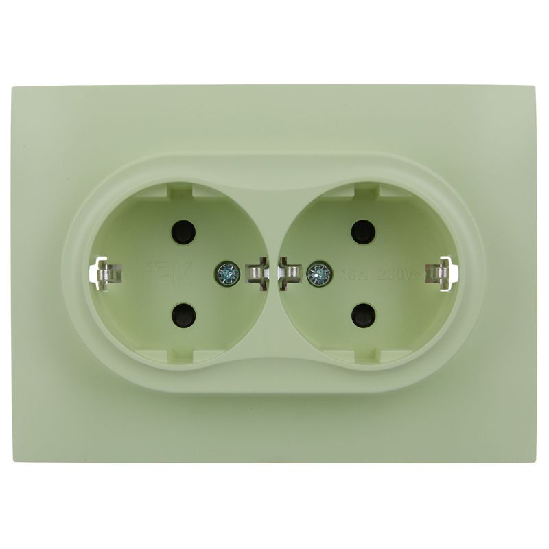 SKANDY Розетка 2-местная с заземлением с защитными шторками 16А в сборе SK-R07G мятный IEK