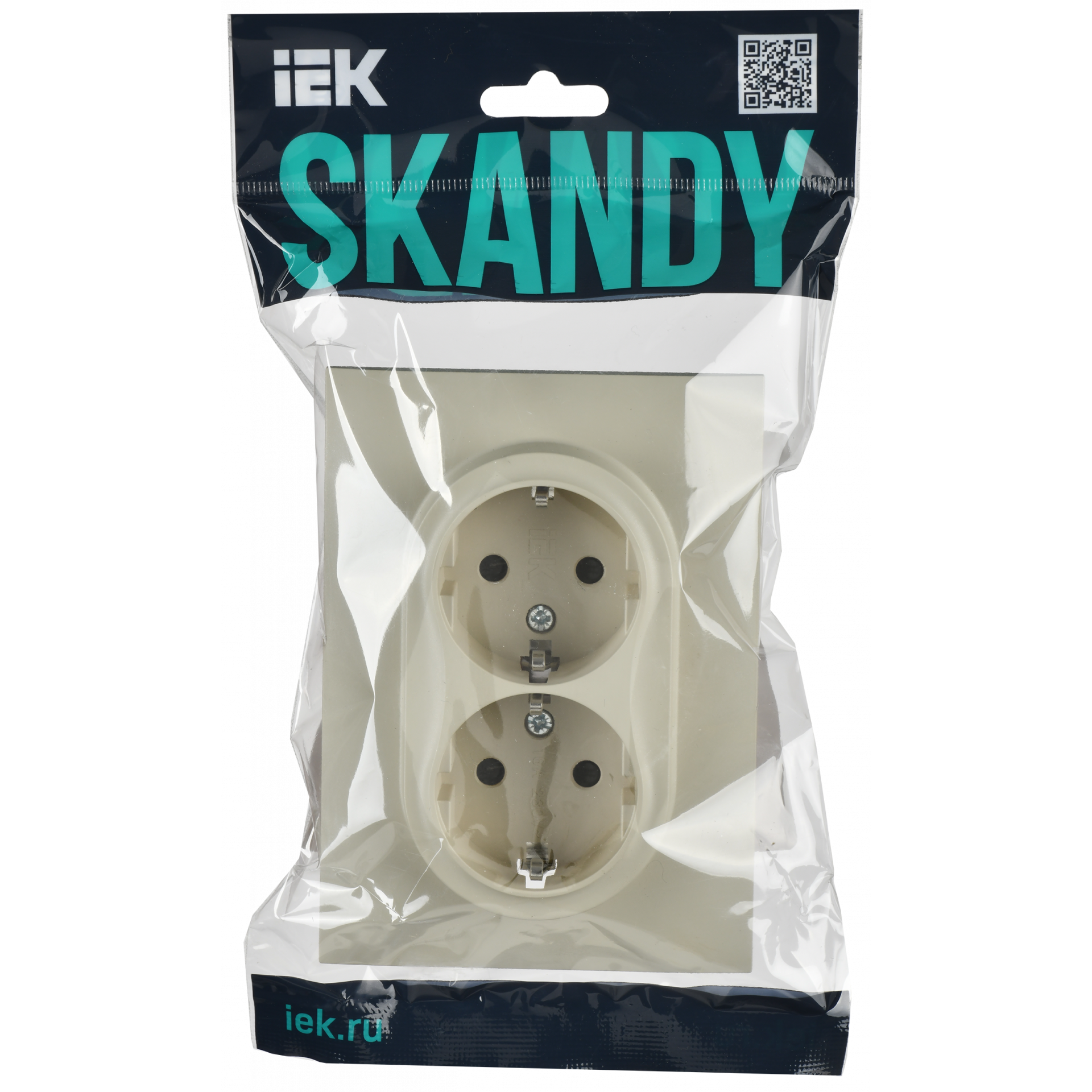SKANDY Розетка 2-местная с заземлением с защитными шторками 16А в сборе SK-R07B бежевый IEK