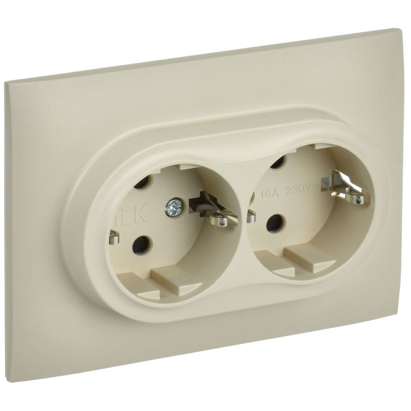 SKANDY Розетка 2-местная с заземлением с защитными шторками 16А в сборе SK-R07B бежевый IEK