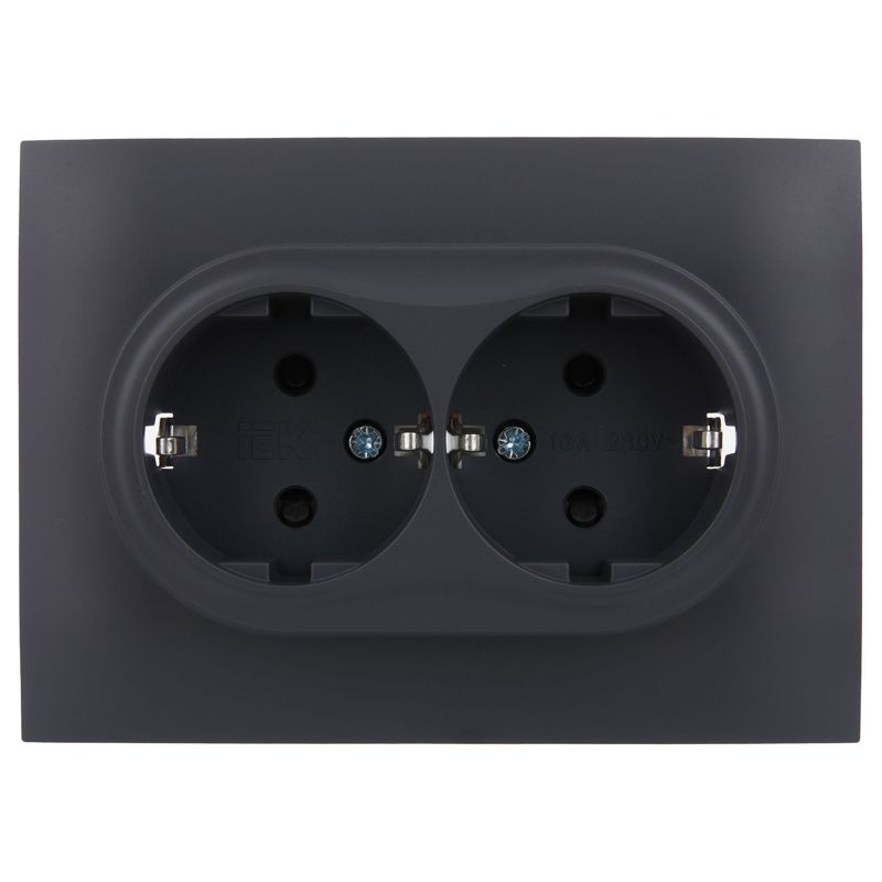 SKANDY Розетка 2-местная с заземлением с защитными шторками 16А в сборе SK-R07T титан IEK