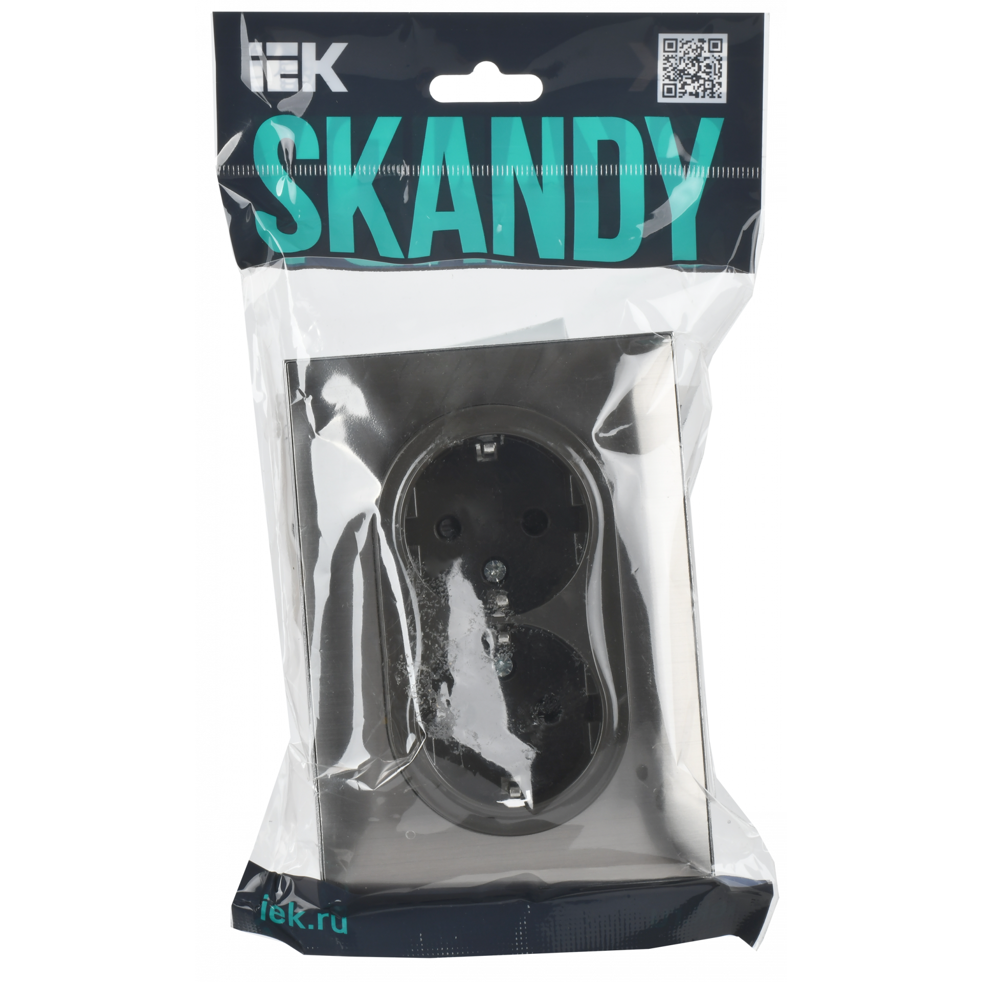 SKANDY Розетка 2-местная с заземлением с защитными шторками 16А в сборе SK-R07N металл никель IEK