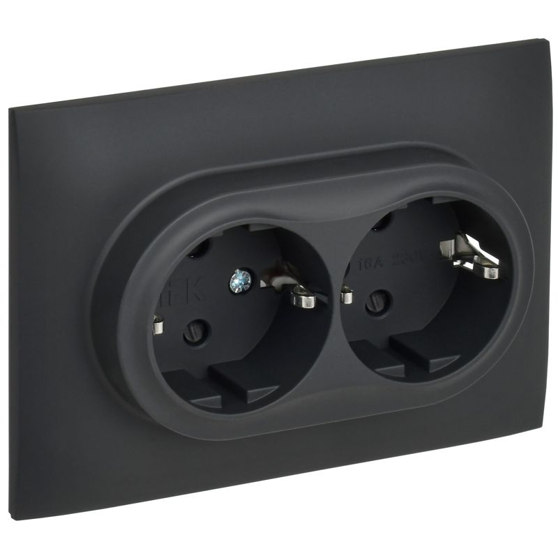 SKANDY Розетка 2-местная с заземлением с защитными шторками 16А в сборе SK-R07G графит IEK