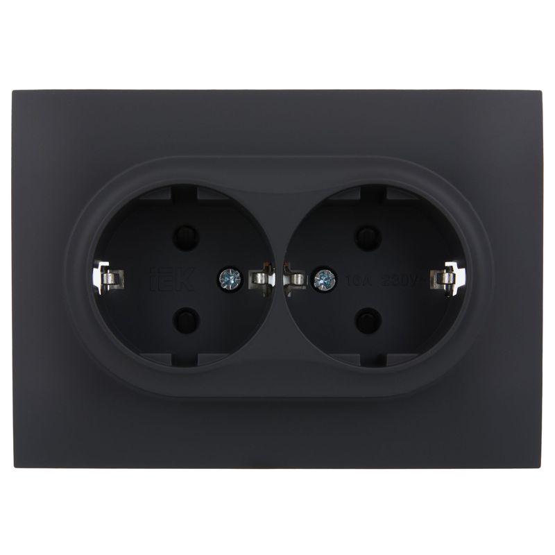 SKANDY Розетка 2-местная с заземлением с защитными шторками 16А в сборе SK-R07G графит IEK