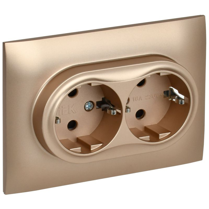 SKANDY Розетка 2-местная с заземлением с защитными шторками 16А в сборе SK-R07Sa песочный IEK