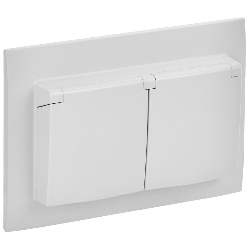 SKANDY Розетка 2-местная и крышкой 16А в сборе IP44 SK-R12W арктический белый IEK