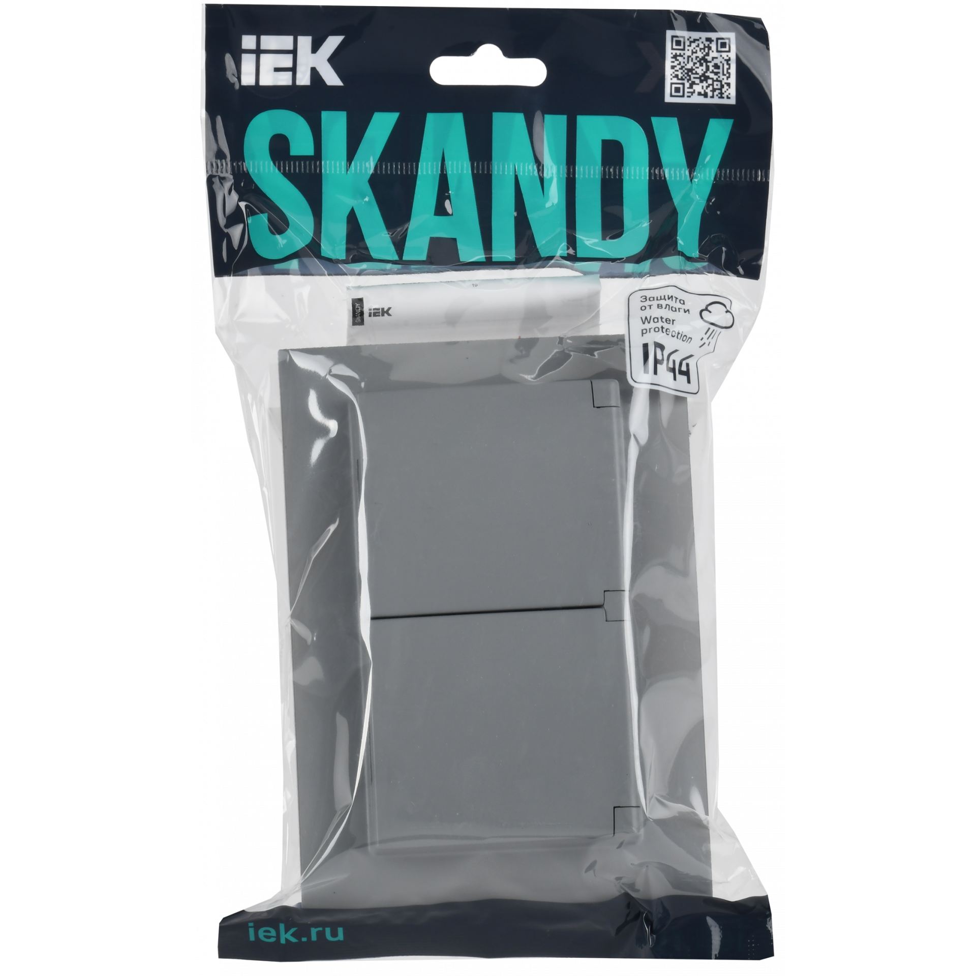 SKANDY Розетка 2-местная и крышкой 16А в сборе IP44 SK-R12Gr серый IEK