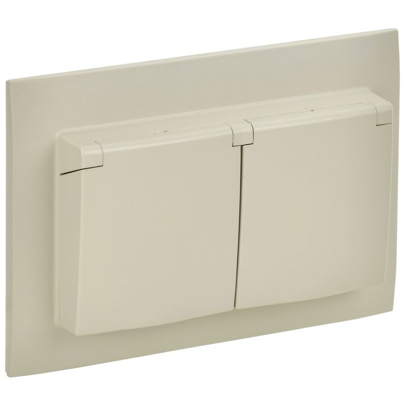 SKANDY Розетка 2-местная и крышкой 16А в сборе IP44 SK-R12B бежевый IEK