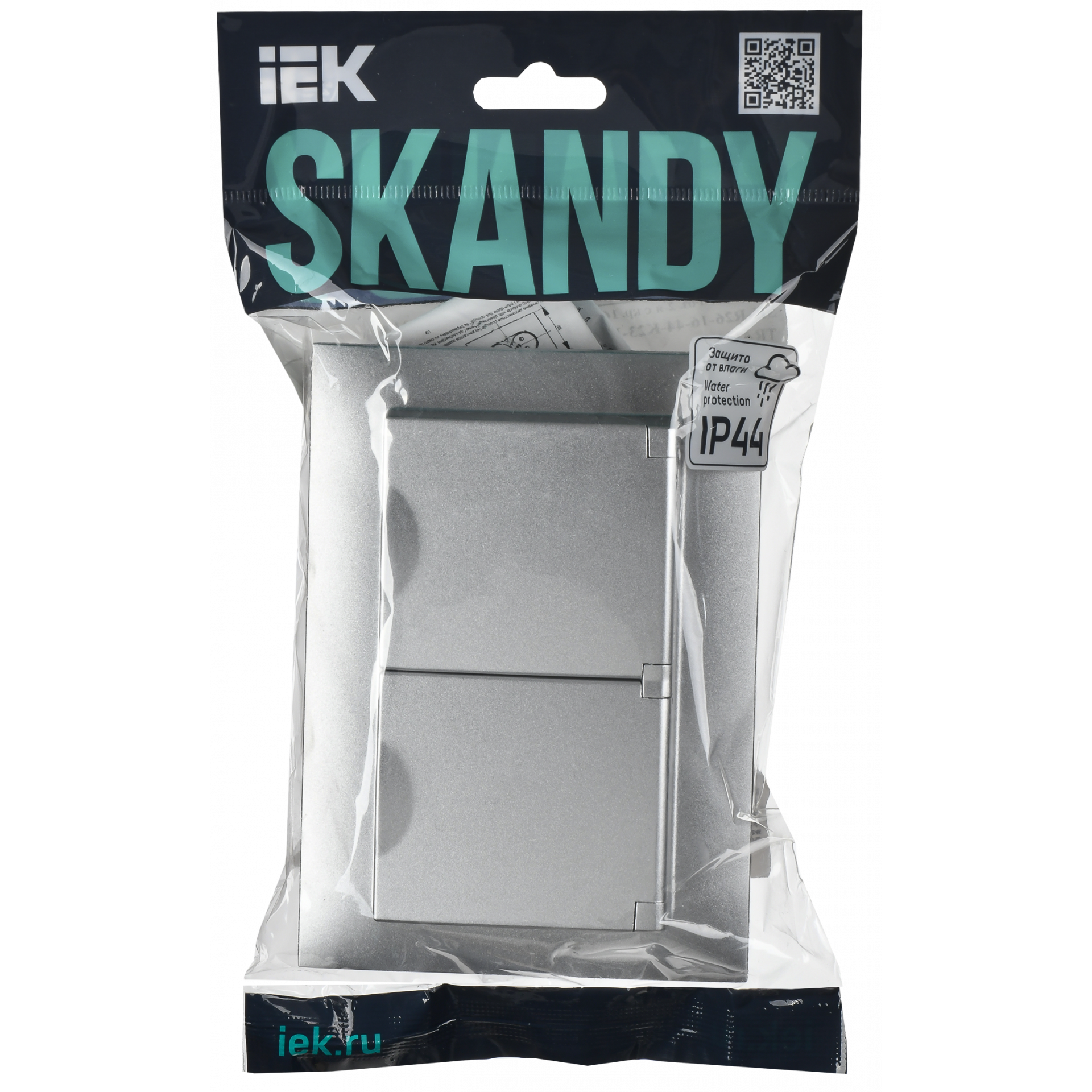 SKANDY Розетка 2-местная и крышкой 16А в сборе IP44 SK-R12S серебряный IEK