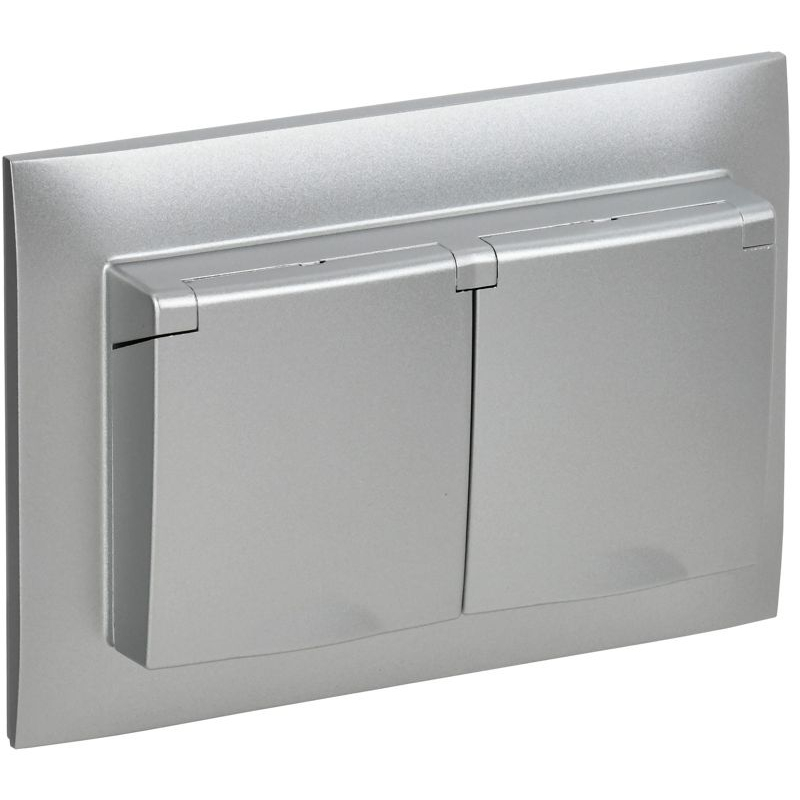 SKANDY Розетка 2-местная и крышкой 16А в сборе IP44 SK-R12S серебряный IEK