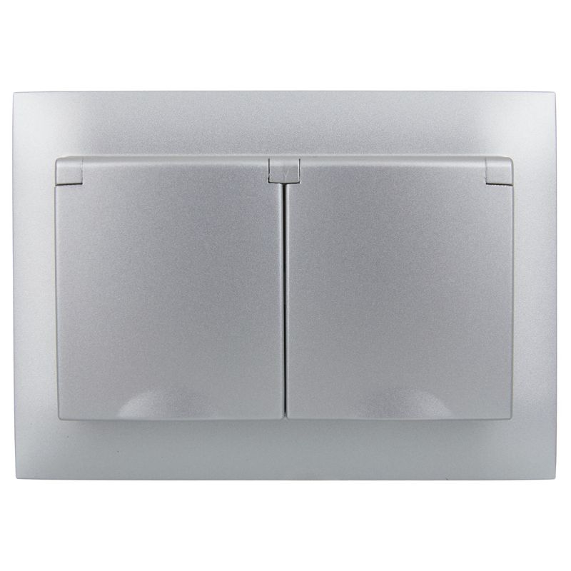 SKANDY Розетка 2-местная и крышкой 16А в сборе IP44 SK-R12S серебряный IEK