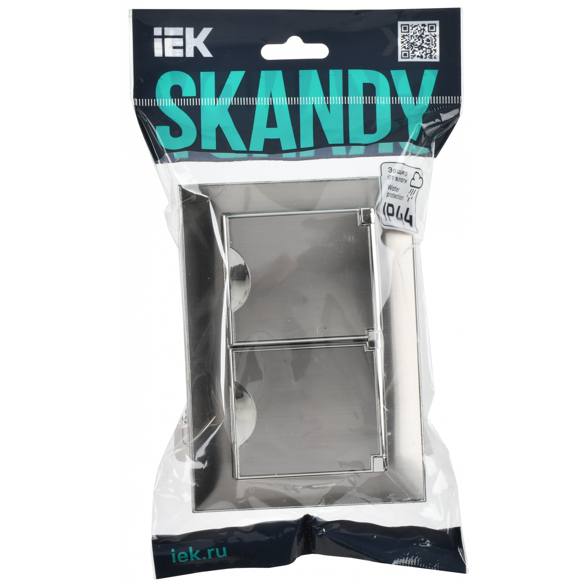 SKANDY Розетка 2-местная и крышкой 16А в сборе IP44 SK-R12N металл никель IEK