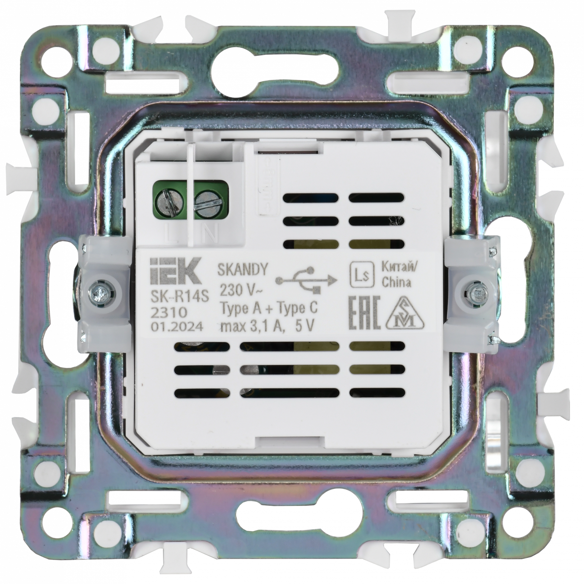 SKANDY Розетка USB A+A 3,1А SK-R15N металл никель IEK