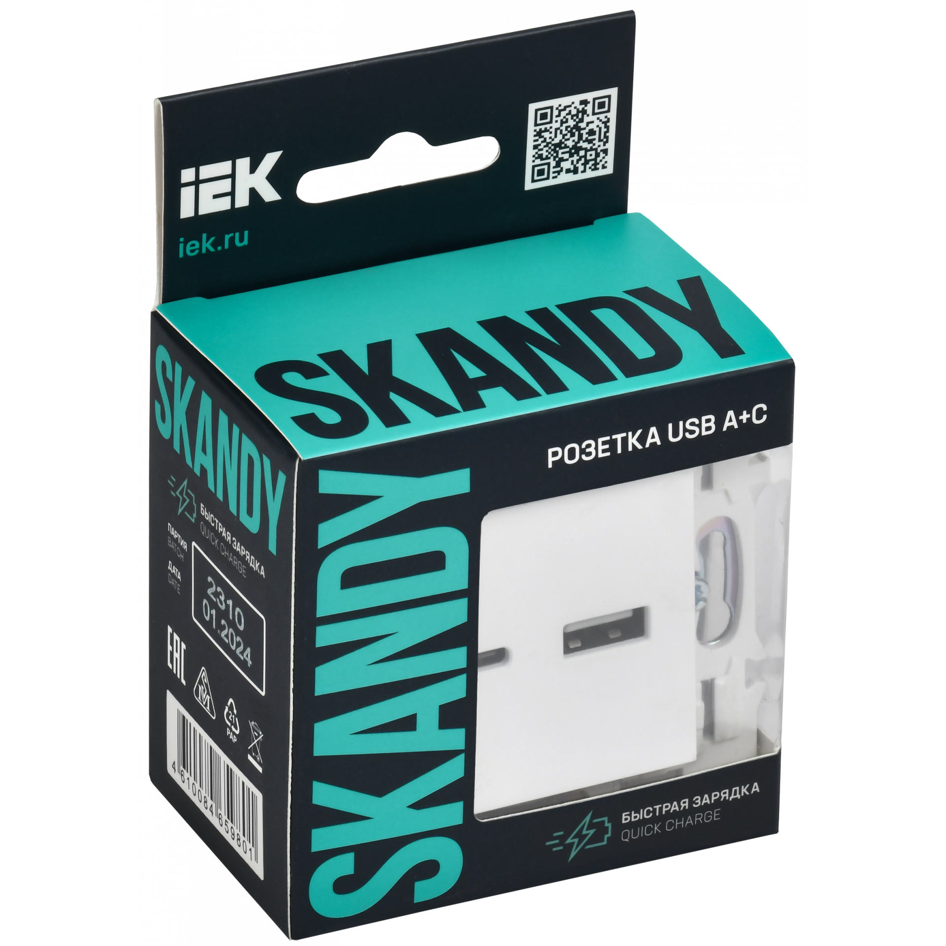 SKANDY Розетка USB A+C 18Вт SK-R13W арктический белый IEK