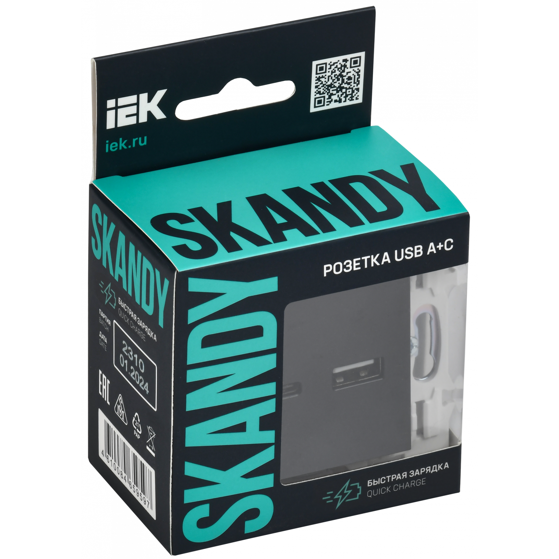 SKANDY Розетка USB A+C 18Вт SK-R13Bl черный IEK