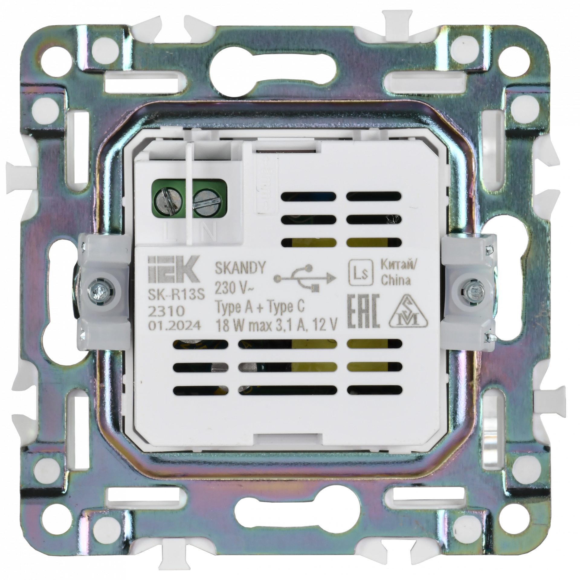 SKANDY Розетка USB A+C 18Вт SK-R13S серебряный IEK