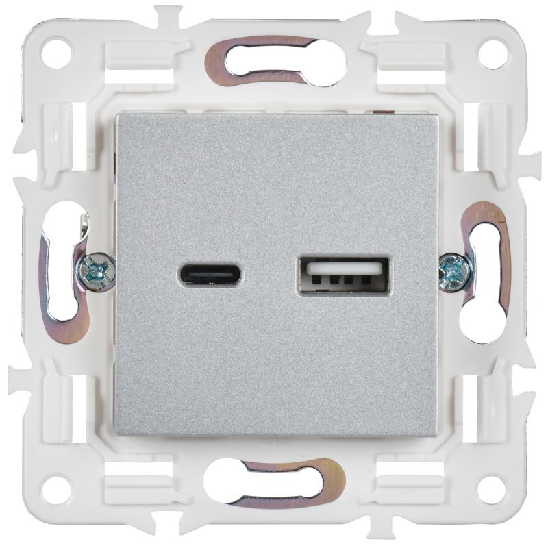 SKANDY Розетка USB A+C 18Вт SK-R13S серебряный IEK