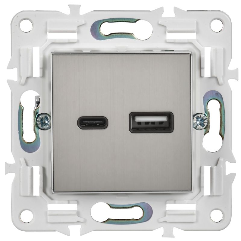 SKANDY Розетка USB A+C 18Вт SK-R13N металл никель IEK