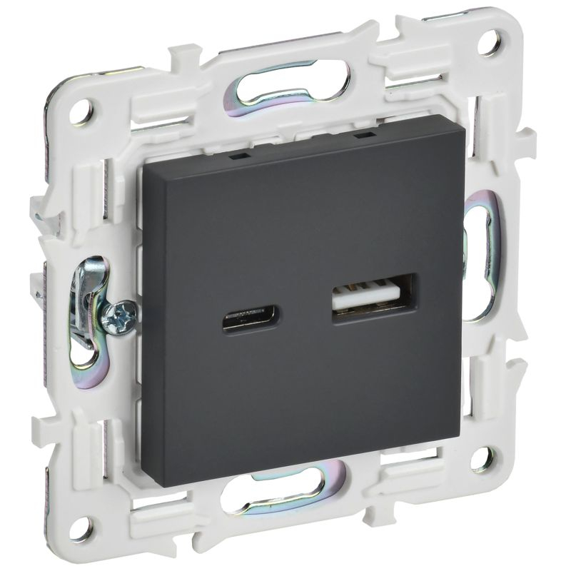 SKANDY Розетка USB A+C 18Вт SK-R13G графит IEK