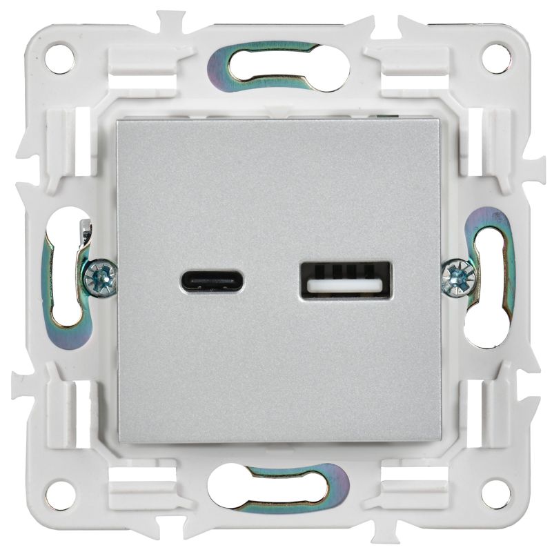 SKANDY Розетка USB A+C 3,1А SK-R14S серебряный IEK