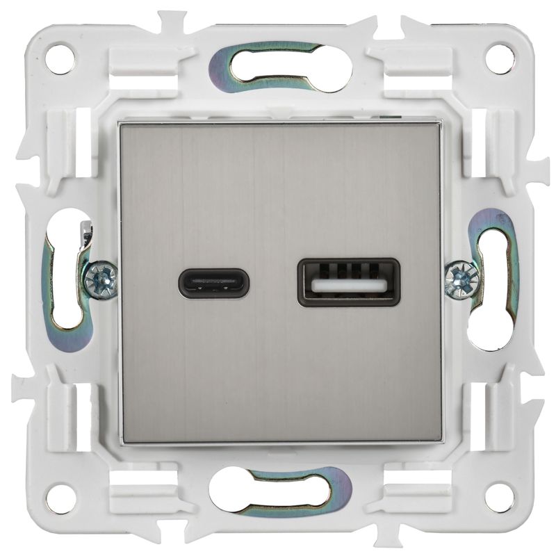 SKANDY Розетка USB A+C 3,1А SK-R14N металл никель IEK