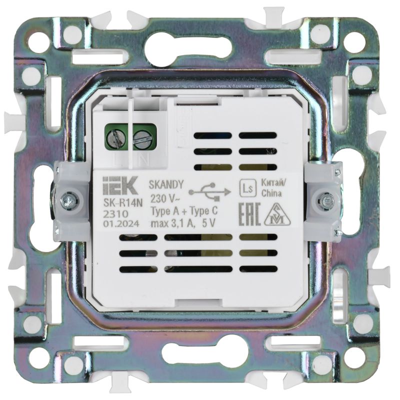 SKANDY Розетка USB A+C 3,1А SK-R14N металл никель IEK