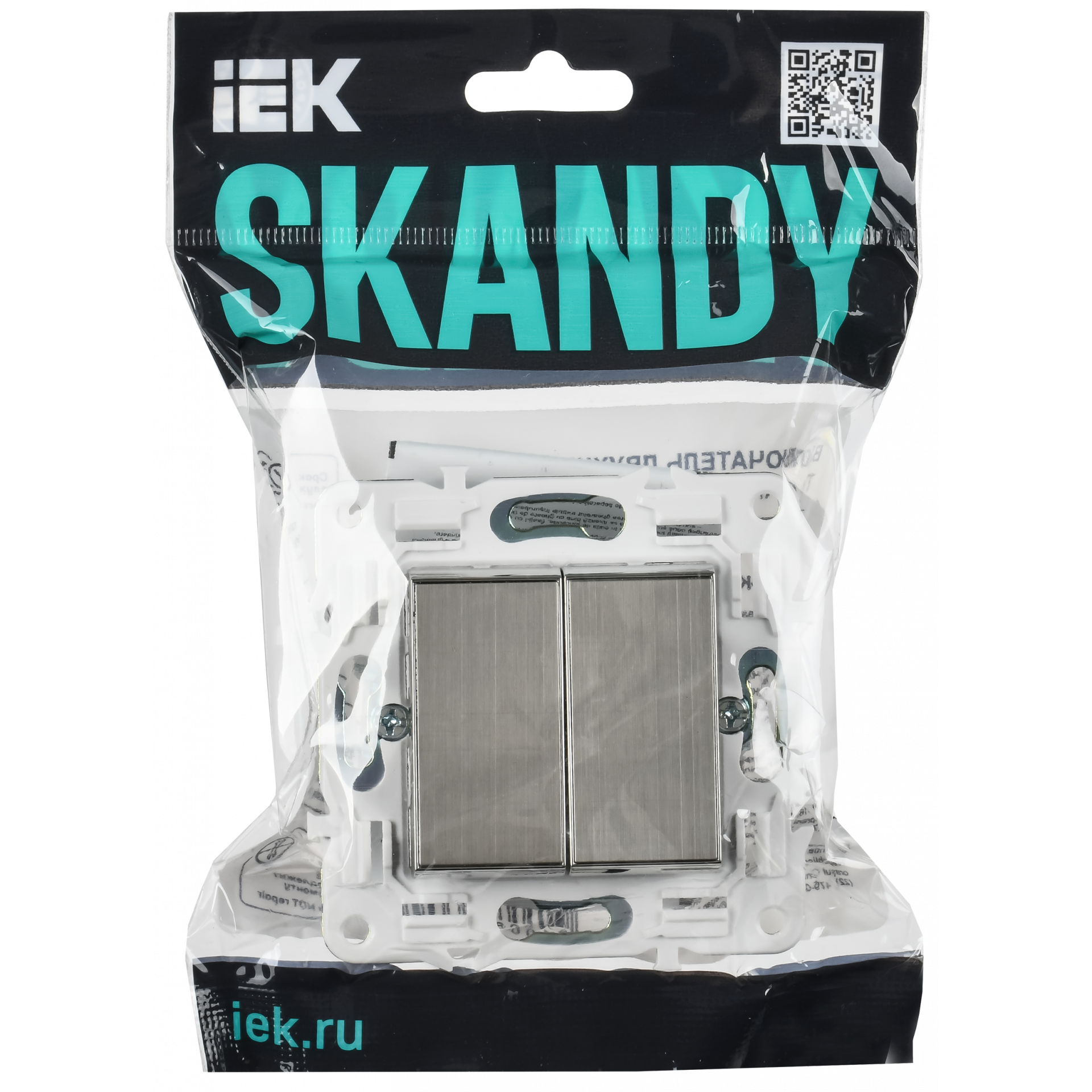 SKANDY Выключатель 2-клавишный 10А SK-V04N металл никель IEK
