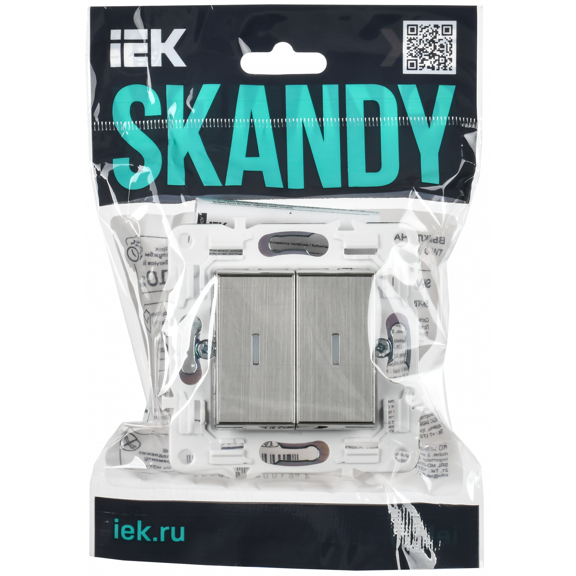 SKANDY Выключатель 2-клавишный с индикацией 10А SK-V09N металл никель IEK