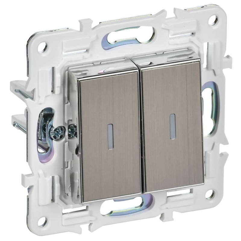 SKANDY Выключатель 2-клавишный с индикацией 10А SK-V09N металл никель IEK