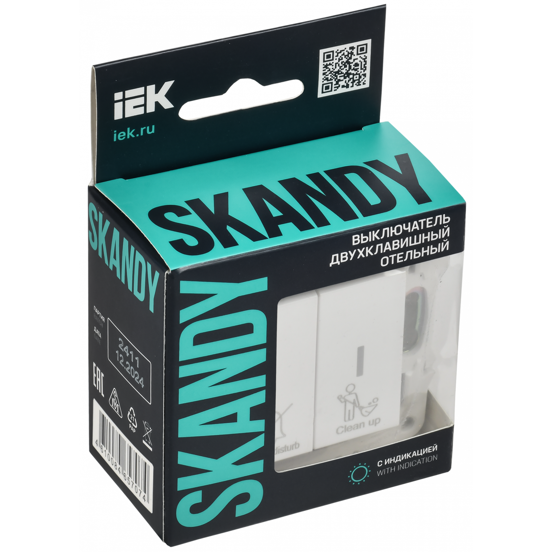 SKANDY Выключатель 2-клавишный с индикацией для отелей 10А SK-V16W арктический белый IEK