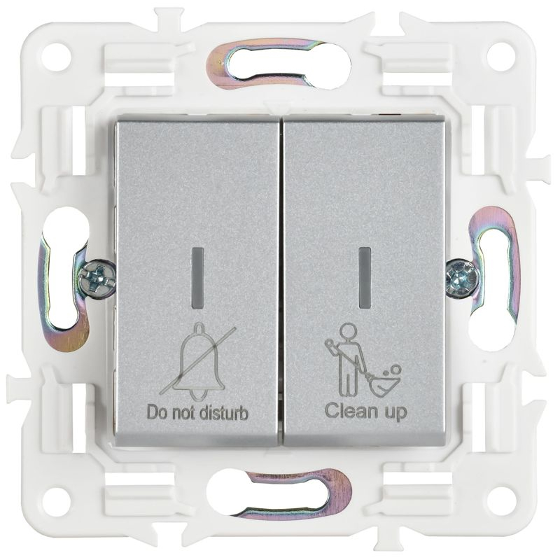 SKANDY Выключатель 2-клавишный с индикацией для отелей 10А SK-V16S серебряный IEK