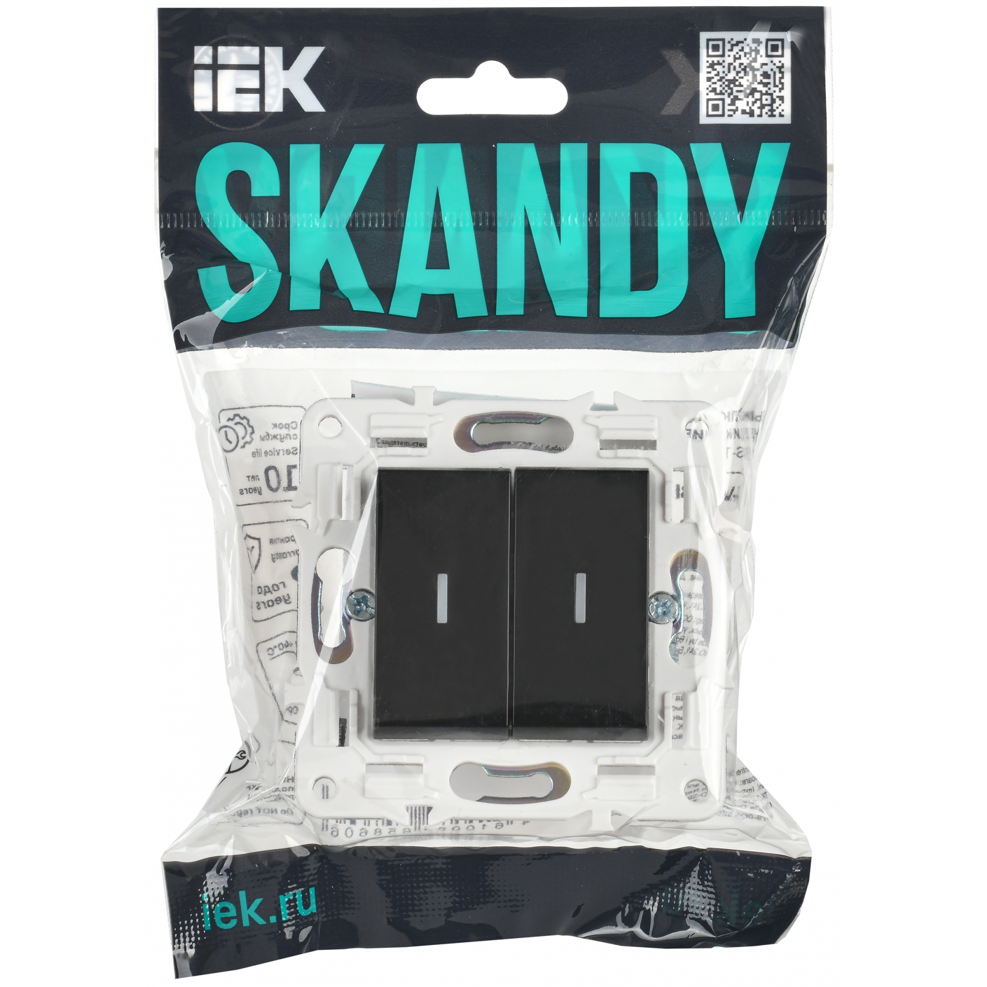 SKANDY Выключатель 2-клавишный проходной с индикацией 10А SK-V10Bl черный IEK
