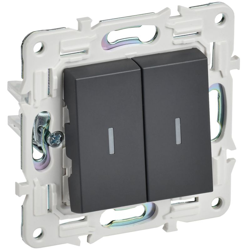 SKANDY Выключатель 2-клавишный проходной с индикацией 10А SK-V10T титан IEK