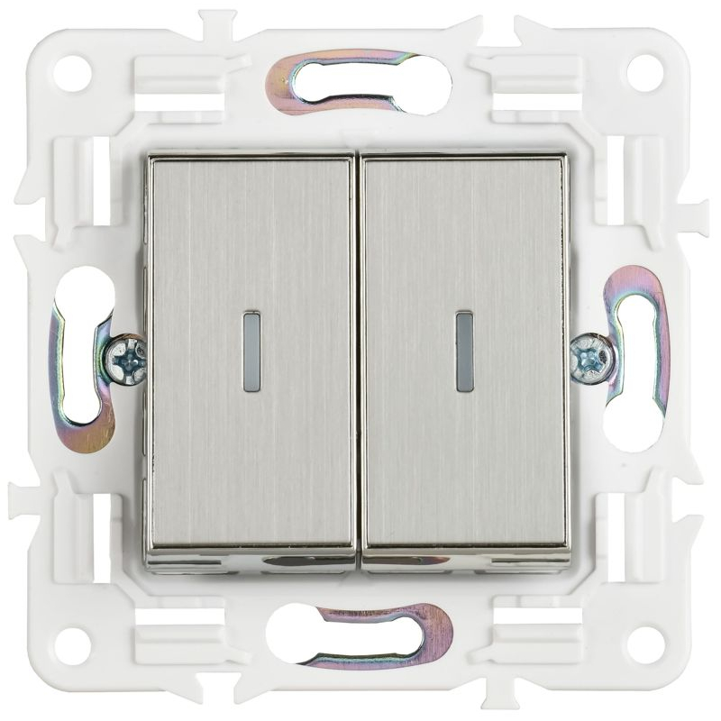 SKANDY Выключатель 2-клавишный проходной с индикацией 10А SK-V10N металл никель IEK