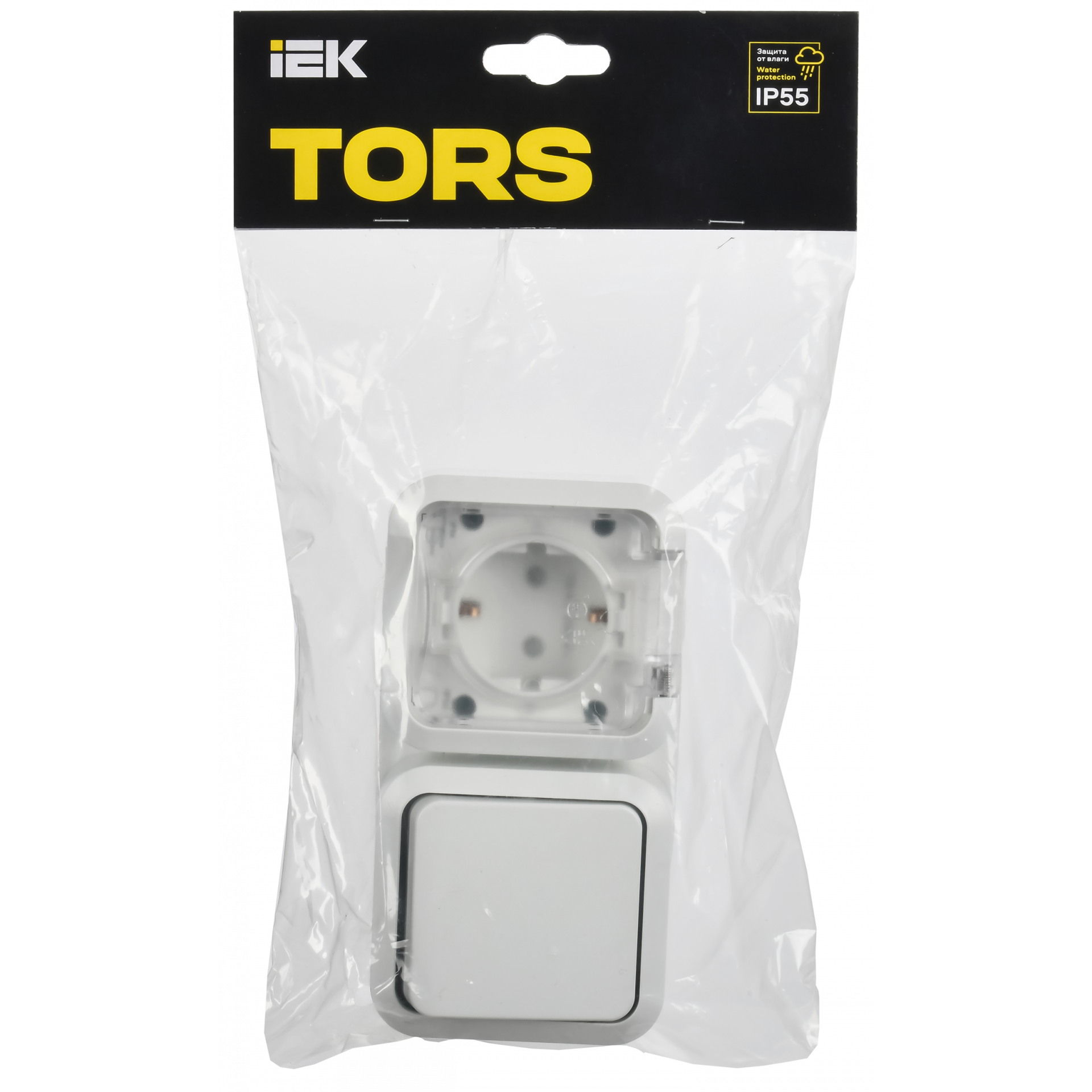 TORS Блок розетка + выключатель горизонтальный 16А IP55 TS342 белый IEK