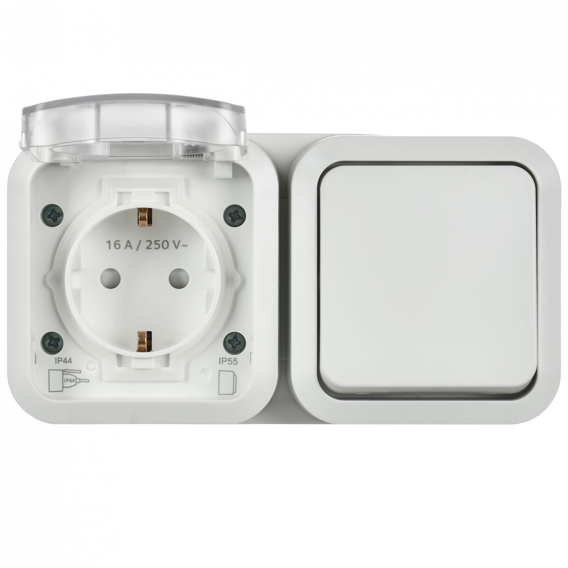 TORS Блок розетка + выключатель горизонтальный 16А IP55 TS342 белый IEK