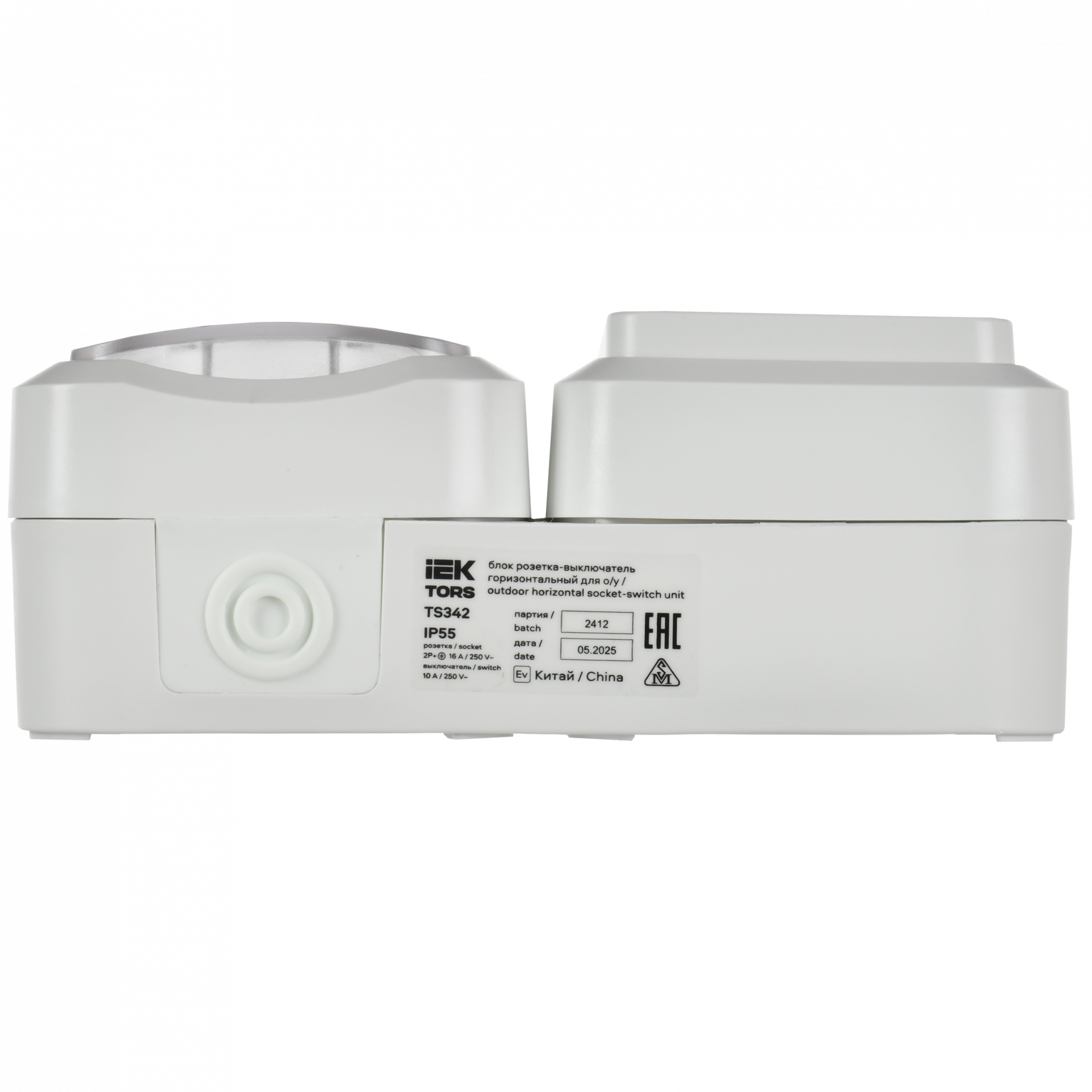 TORS Блок розетка + выключатель горизонтальный 16А IP55 TS342 белый IEK