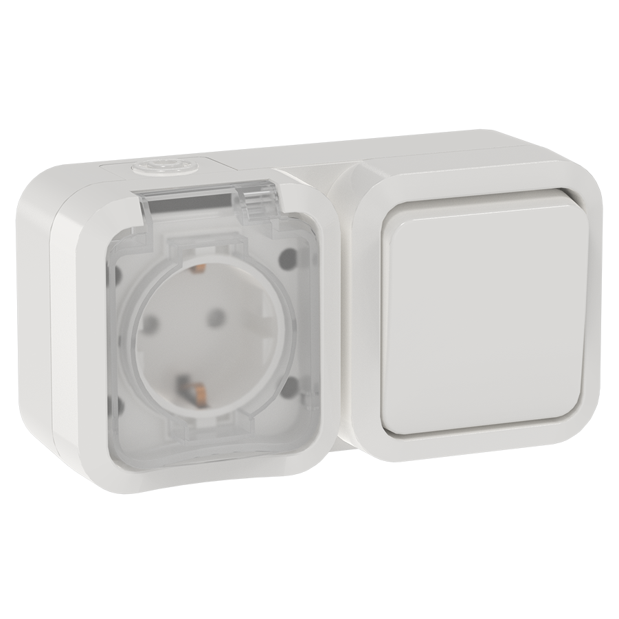 TORS Блок розетка + выключатель горизонтальный 16А IP55 TS342 белый IEK