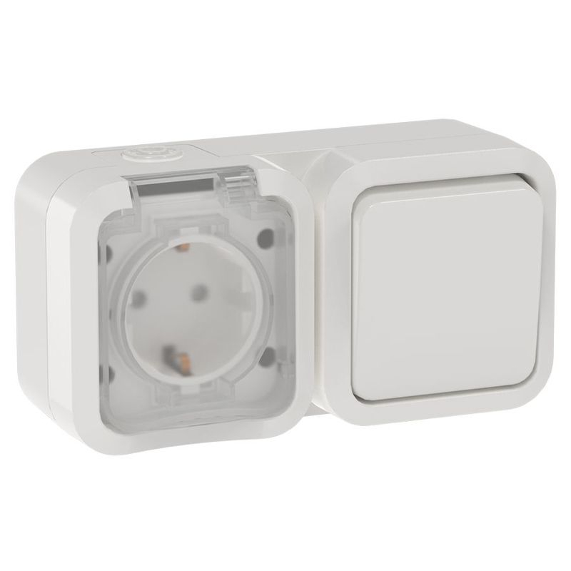 TORS Блок розетка + выключатель горизонтальный 16А IP55 TS342 белый IEK