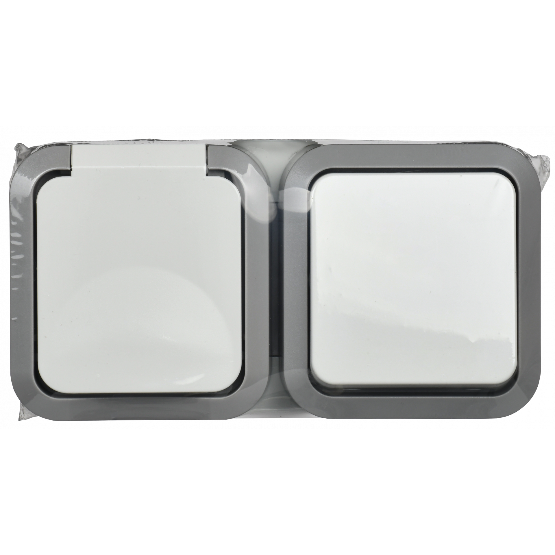 TORS Блок розетка + выключатель горизонтальный 16А IP55 TS242 серо-белый IEK