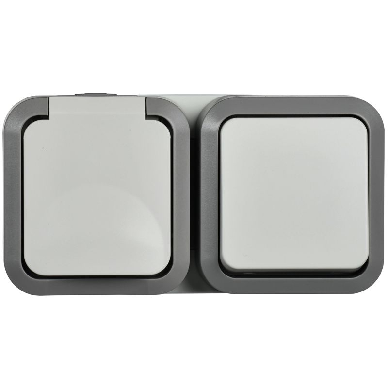 TORS Блок розетка + выключатель горизонтальный 16А IP55 TS242 серо-белый IEK