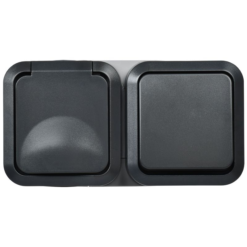 TORS Блок розетка + выключатель горизонтальный 16А IP55 TS142 графит IEK