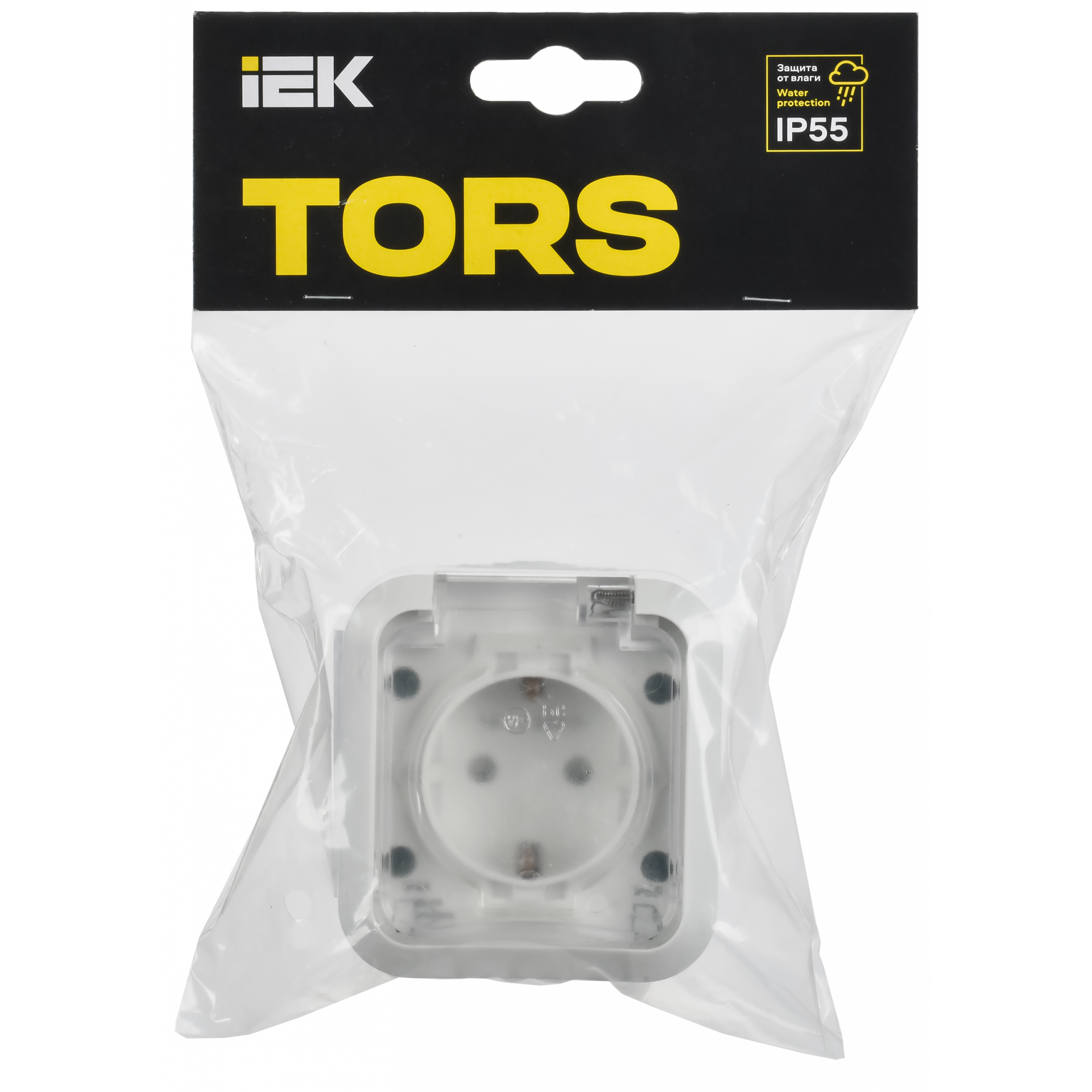 TORS Розетка 1-местная заземляющим контактом и крышкой 16А IP55 TS320 белый IEK