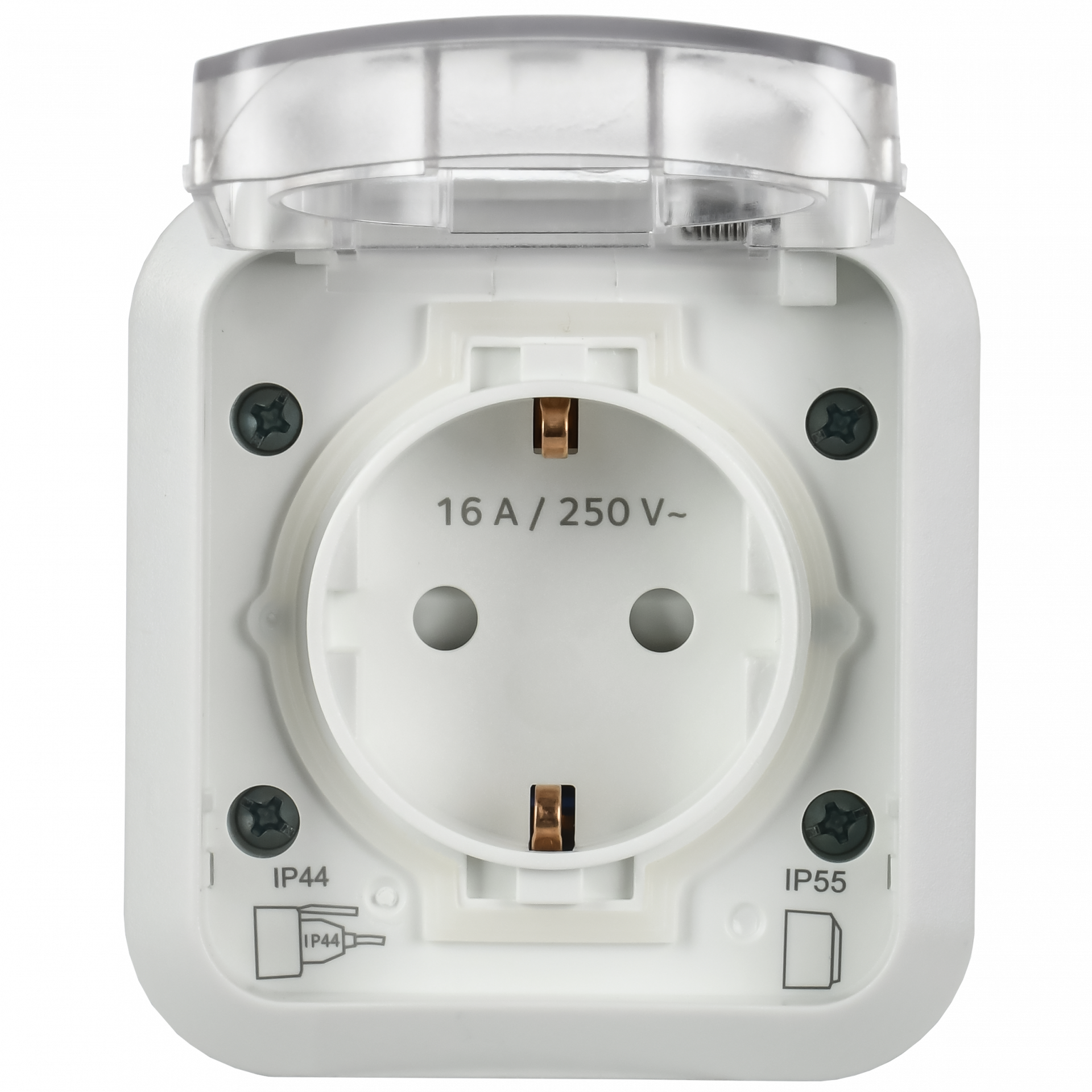 TORS Розетка 1-местная заземляющим контактом и крышкой 16А IP55 TS320 белый IEK