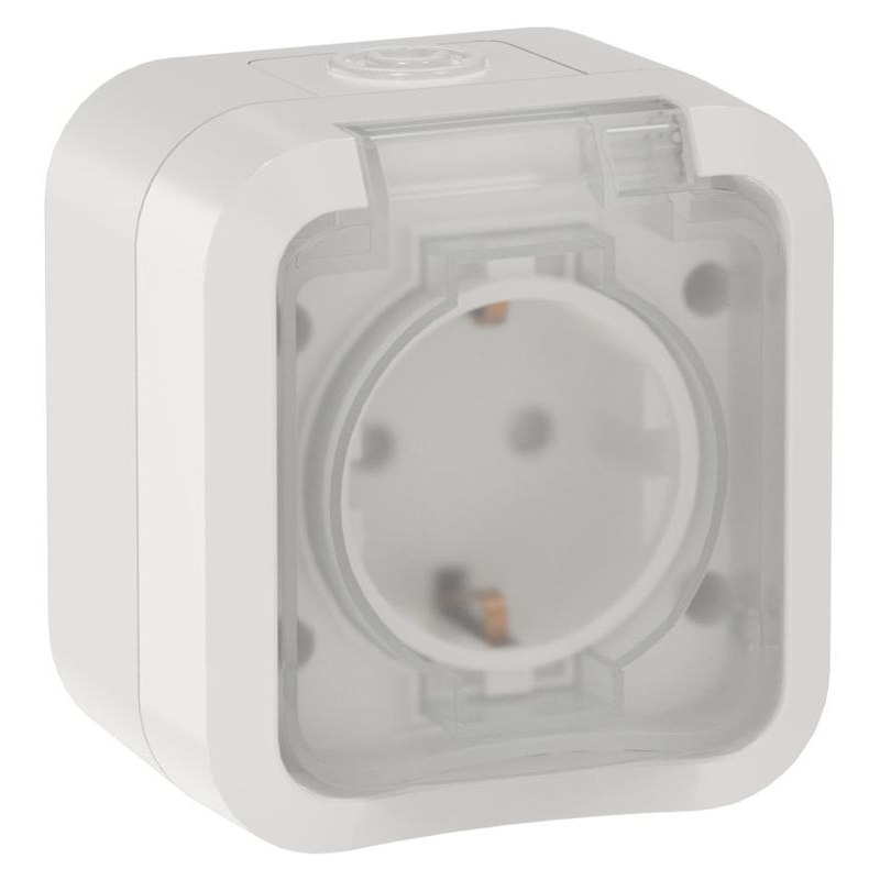 TORS Розетка 1-местная заземляющим контактом и крышкой 16А IP55 TS320 белый IEK