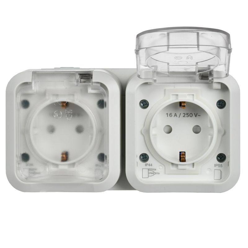 TORS Розетка 2-местная горизонтальная 16А IP55 TS322 белый IEK