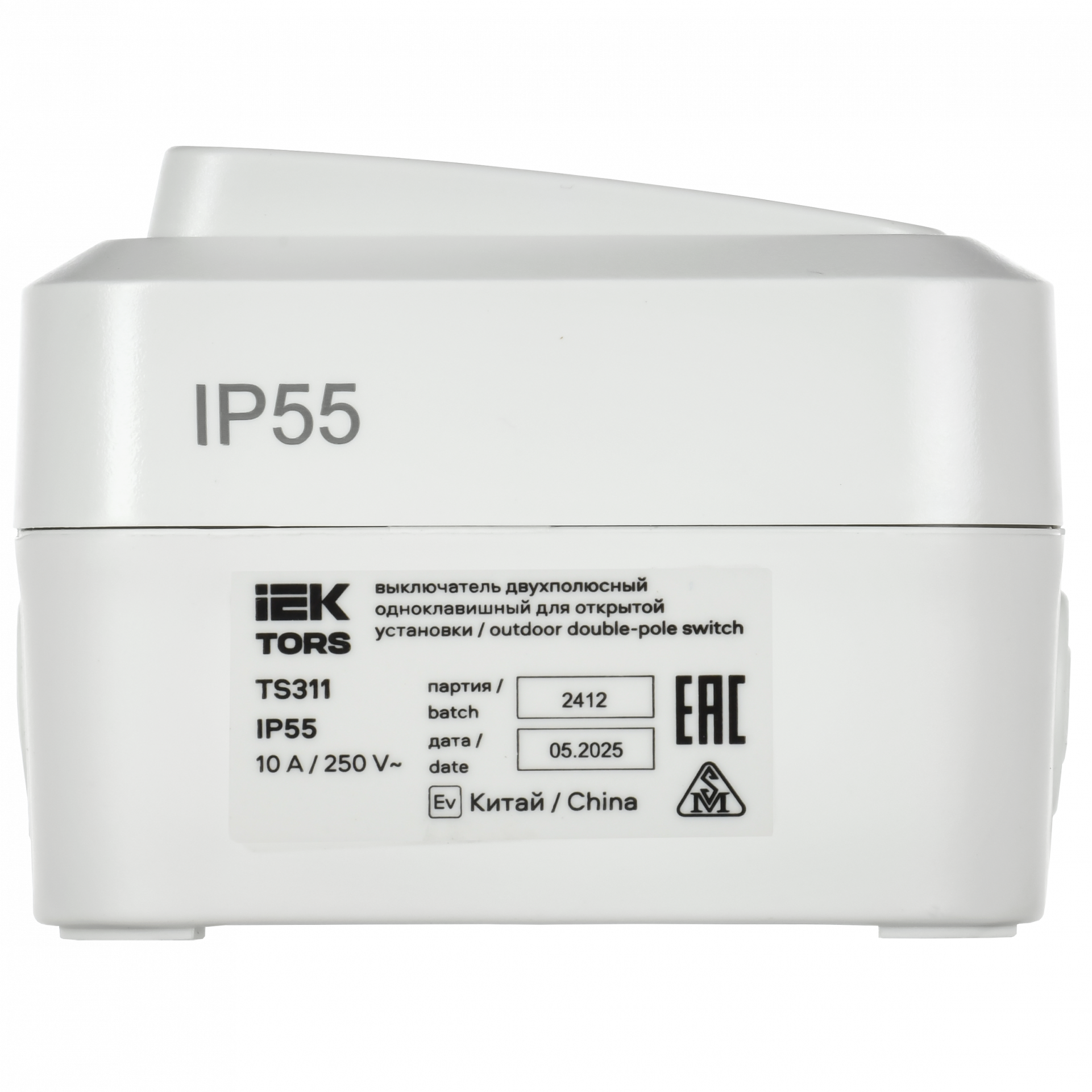 TORS Выключатель двухполюсный одноклавишный 10А IP55 TS311 белый IEK