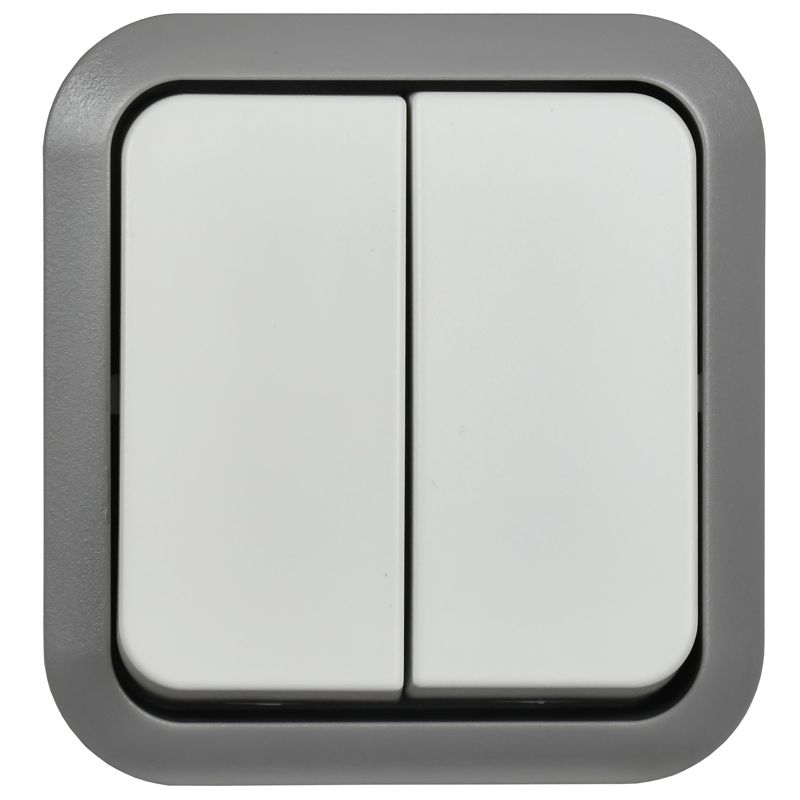 TORS Выключатель двухклавишный проходной 10А IP55 TS225 сер-бел IEK